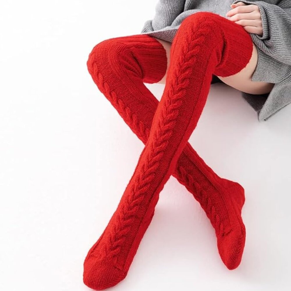 Over The Knee Red Cable Knit Boot Socks